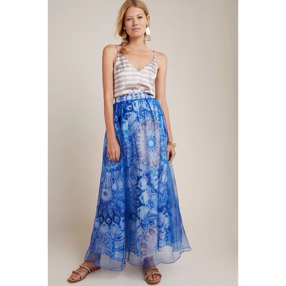 NWT Anthropologie Swetha Silk Maxi Skirt small blue sheer Siddhartha - Picture 1 of 11
